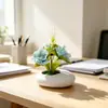 Nueva Planta en Maceta Artificial de Tres Crisantemos Mini Adorno de Flor Artificial para el Hogar Adorno Creativo de Piedra en Maceta Pequeña Plana