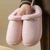 Sapatos de Algodão com Salto Baixo para Homens no Outono e Inverno Calçados de Algodão Impermeáveis com Solado Grosso e Forro de Lã para Casa e Ambiente Interno Pantufas de Algodão Quentes para Mulheres de Meia-Idade e Idosas