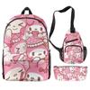 3D nova impressão periférica Sanrio meilti mochila escolar bolsa mensageiro estojo de lápis impressão de três peças