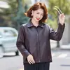 Moda Otoñal Chaqueta de Cuero con Solapa para Mujeres Madres Jóvenes Estilo Nuevo Ropa para Mujeres de Mediana Edad Chaqueta de Cuero Versátil Para Superponer Cuero Suave Estilosa