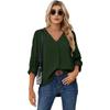 Camisa de Chiffon Europeia e Americana para Mulheres Outono e Inverno 2022 Amazon Cor Pura Moda Feminina Decote em V Manga Longa Top Casual para Mulheres