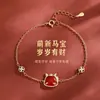 Pulsera Original de Jade Hetian Caballo Lindo para Mujer Plata de Ley S925 Estilo Chino Caballo del Zodiaco Ágata Roja Amuleto Caballo del Zodiaco