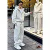Conjunto Esportivo Casual Preguiçoso para Homens Primavera Outono Inverno Moletom com Capuz e Pelúcia Conjunto Masculino com Calça Jogger de Lâmina Curva