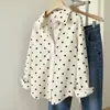 Nova camisa de manga comprida da moda com poás, estilo europeu e americano, com gola estilosa, top casual folgado vintage para o dia a dia