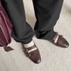 Retro Literário Batido Texturizado Couro Bovino Lavado Dupla Face Mary Jane Primavera 2025 Plano Bico Arredondado Couro Genuíno Sapatos Individuais para Mulheres