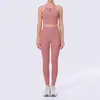Conjunto Novo de Roupa de Yoga Estilo Europeu e Americano, Roupa Esportiva de Secagem Rápida Ajustada ao Corpo, Lindo Top com Costas Abertas, Calça Longa, Conjunto de Duas Peças para Fitness