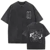 Estilo Lavado TransfronterizoCamiseta Lavada Vintage del Hombre Motosierra con Gráfico de Akira Hayakawa Invocando al Zorro Demonio