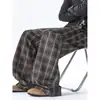Pantalones casuales de cuadros simples estilo perezoso para hombre otoño talla grande marca de moda personas con sobrepeso holgados rectos pierna ancha largos