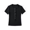 T-shirt feminina de gola semiaberta, justa, de manga curta, estilo "Hot Girl" americana, nova para o verão de 2024, cor sólida, elástica, top curto apertado