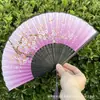 Leque Dobrável Estilo Antigo Transfronteiriço para o Verão, Estilo Chinês, Hanfu, Cheongsam, Leque Pequeno Dobrável de Bambu Portátil para Mulheres