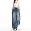Jeans de Pierna Ancha Lavados con Remaches Estilo Retro Americano para Mujer, Nuevo Diseño Otoño e Invierno, Pantalones Rectos Flojos Vintage de Nicho
