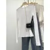 Camiseta Delgada de Manga Larga con Cuello Redondo de Color Sólido Simple Versátil Elegante para Mujer Otoño Nuevo Base Elegante para el Trabajo Perezosa Moderna