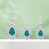 Pendientes colgantes de cultivo en forma de pera de gota de agua de esmeralda 7.5cts plata esterlina 925 chapada en platino cadena clavicular lujo ligero