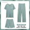 Pijama Masculino de Modal Verão Estilo Coreano Manga Curta Shorts Calças Longas Conjunto Fresco de Três Peças Verão Masculino Tamanho Grande Roupas de Casa