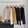 Outono e Inverno 2025 Estilo Coreano Ins Slim e Versátil Caxemira Dupla Face Costura de Cores Contrastantes Camiseta Básica para Mulheres Gola Redonda Cor Pura Mangas Longas