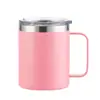 Caneca com alça 12oz transfronteiriça, camada dupla a vácuo em aço inoxidável, copo térmico criativo portátil para escritório, cerveja, com tampa