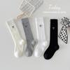 [Nuevo Producto] Calcetines de Malla Fina para Niñas de Primavera y Verano Calcetines de Caña para Niños Estilo Coreano Bordado de Lazo Calcetines para Pantorrilla de Niñas