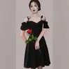 Vestido de Brindis de Novia 2026 Nuevo Verano para Citas Vestido de Color Sólido que se Puede Usar Casualmente, Vestido de Compromiso con Diseño de Hombros Descubiertos