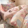 Juego de Ropa de Cama Auténtico Clase A Estilo Fresco Algodón Puro Lavado de Cuatro Piezas para Dormitorio Estudiantil, Sábana, Funda de Edredón, Juego de Tres Piezas 4