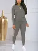 Amazon Transfronterizo Nuevo Traje Deportivo Casual para Mujer del Sudeste Asiático Color Sólido Top de Manga Larga y Pantalón Largo Conjunto de Dos Piezas