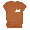 Amazon Ebay Sitio Independiente Casual Lindo Divertido Mujer Estampado de Gato en el Pecho Cuello Redondo Manga Corta Camiseta Capa Base