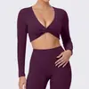 Ropa de Yoga Retorcida Otoño e Invierno Europea y Americana Camiseta Deportiva de Manga Larga para Correr para Mujer Cubierta para Fitness Pilates Training