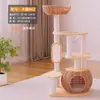 Estrutura de Escalada para Gatos em Madeira Maciça com Imitação de Rattan para Uso Doméstico, Ninho e Árvore para Gatos Integrados que Economizam Espaço, Ninho e Cama para Gatos de PVC, Durável e Resistente ao Desgaste