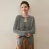 Tricô de Caxemira Engrossado Outono e Inverno Cardigã Feminino Tricô de Gola Redonda Jaqueta de Tricô Top Externo Roupa Externa Venda Direta da Fábrica