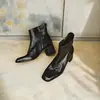 Botas Artesanais ~Salto 5,5cm Retrô Couro de Vaca Bico Quadrado Chelsea 2026 Outono/Inverno Novidade Salto Grosso Sapatos de Salto Único