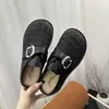 Sandalias versátiles tejidas transpirables huecas de suela gruesa para mujer, nuevos zuecos casuales de primavera 2026, sandalias de media caña
