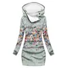 [Procesamiento Personalizado] Gabardina Gruesa de Invierno con Capucha Estilo Europeo y Americano, Impresión Digital 3D para Mujer, Longitud Media