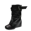 Versión en stock~Botas de pantalón estilo británico de cuero suave para mujer 2026 nuevo estilo hebilla Botas Martin para mujer botas holgadas botas de media pantorrilla