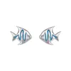 Aretes Originales de Plata S925 con Forma de Pez para Mujer, Resina Azul Incrustada con Circonita, Lujo Ligero, Aretes Únicos de Estilo Marino, Venta al por Mayor