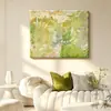 Pintura Decorativa para Sala de Estar Cor Creme Estilo Francês, Arte Abstrata, Arte de Parede Floral Verde para Sala de Jantar, Pintura para Aparador Estilo Curativo