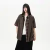 Camisa Xadrez Patchwork Estilo Old Money de Verão Cardigã Falso de Duas Peças Jaqueta Casual Retro Americana Unissex