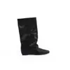 Botas Novas de Outono/Inverno 2026 Estilo Retrô Quadradas Franzidas Acima do Joelho para Mulheres com Salto Escondido e Design de Cano Largo, Botas de Cavaleiro para Mulheres