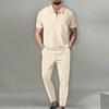 Traje de Color Sólido para Hombre de Estilo Europeo y Americano, Solapa tipo Waffle, Manga Corta, Pantalón con Cremallera, Nuevo para Primavera y Otoño 2025