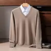 Suéter 100% cachemira pura para hombre, nuevo suéter de punto grueso con cuello en V para otoño e invierno 2026, camisa básica casual de negocios