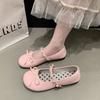 Sapatos de Couro Pequenos Prateados Retrô Ballet Francês Sapatos Rasteirinhas Femininos Solado Macio Confortáveis Sapatos Vermelhos Bico Redondo Sapatos Mary Jane Femininos
