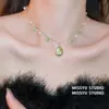 Collar de Perlas con Colgante de Gota de Agua de Cristal de Hielo Verde Menta, Cadena para Clavícula de Lujo Ligero y de Gama Alta, Joyería de Estilo Fresco y Femenino