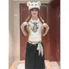 Top Corto de Verano Nuevo para Mujer de Manga Corta con Estampado de Corbata Alta Elasticidad Ajustado Estilo Ins