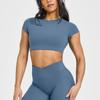 Top Deportivo Sexy de Verano sin Espalda para Mujer con Soporte Mat Espalda Hermosa Ropa de Yoga Manga Corta Ropa de Fitness para Pilates Camiseta Corta