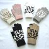Luvas de Lã Tricotadas Grossas e Quentes à Prova de Frio para Inverno Masculinas e Femininas Estampa de Leopardo