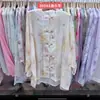 Estilo Étnico Estampado Retro Cuello Alto Lino Sintético Camisa para Mujer Nuevo Estilo Chino Estilo Nacional Botón de Rana Holgada Manga Murciélago Top Delgado