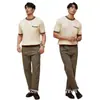 Camiseta Casual de Manga Corta Estilo Business Moderno, Corte Ajustado, Bloques de Color, Versátil Top de Punto Retro Estilo Americano para Hombre