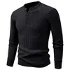 Suéter Henley masculino para outono e inverno, trançado, cor sólida, manga longa, pulôver, casual, slim fit, segunda pele