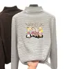 Camisa de Manga Longa com Gola Meia-Alta, Listrada em Veludo Engrossado, para Meninas, Outono e Inverno, Novo Estilo, Roupa de Baixo, Roupas Infantis, Tops Infantis Médios e Grandes
