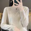 Suéter de tricô, pulôver de inverno feminino de alta qualidade, novo estilo, camada base de fleece Andy, peça de vestuário feminina de primeira linha com enfeites de strass, gola redonda transfronteiriça