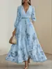 2026 Europeo y Americano transfronterizo Amazon sitio independiente Europeo y Americano comercio exterior estampado cuello en V manga larga moda vestido plisado