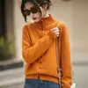2026 Cardigan Abrigo de Punto para Mujer Estilo Francés Holgado Nuevo Abotonado Lana Cuello Alto Otoño Invierno Mezcla